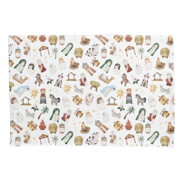 Watercolor Christian Christmas Nativity Pillow Case (Front)