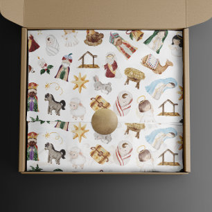 Watercolor Christian Christmas Nativity Wrapping Paper Sheets
