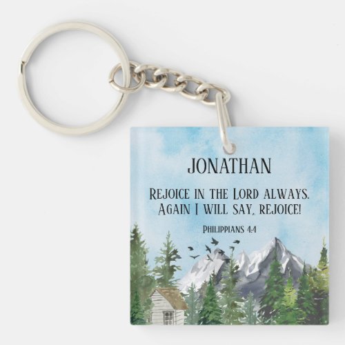 Watercolor Christian Scripture Rejoice in The Lord Keychain