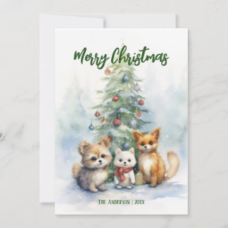 Watercolor Christmas Adorable Animals Card