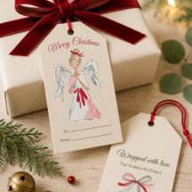 Watercolor Christmas Angel Gift Tags