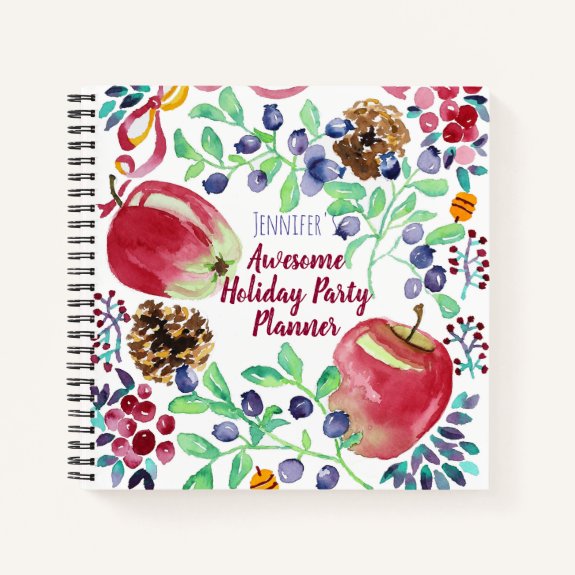 Watercolor Christmas Apples Blueberries Cherries Notebook