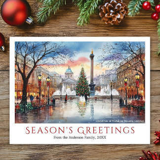 Watercolor Christmas at Trafalgar Square London Holiday Postcard