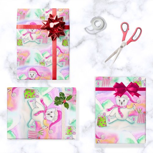 Watercolor Christmas Baby Polar Bear Wrapping Paper