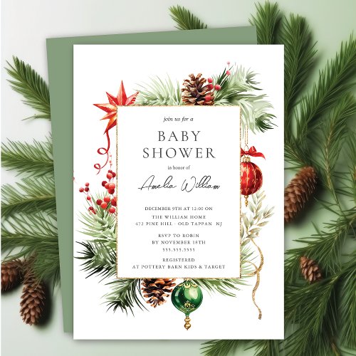 Watercolor Christmas Baby Shower Invitation