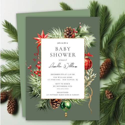 Watercolor Christmas Baby Shower Invitation