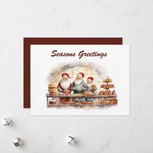 watercolor Christmas baking Santa add text Holiday Card
