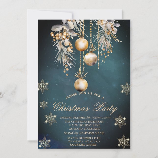 Watercolor Christmas Balls Snowflakes Company  Invitation (Front)