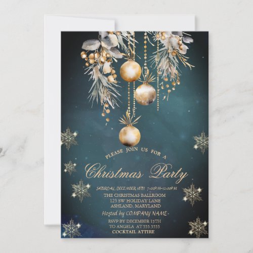 Watercolor Christmas Balls Snowflakes Company  Invitation