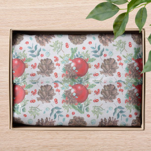 Watercolor Christmas Baubles Pine Cone Floral Tissue Paper