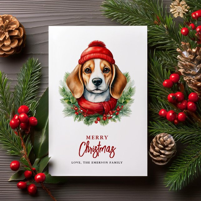Watercolor Christmas Beagle Dog Holiday Card (Creator Uploaded)
