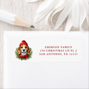 Watercolor Christmas Beagle Dog Label