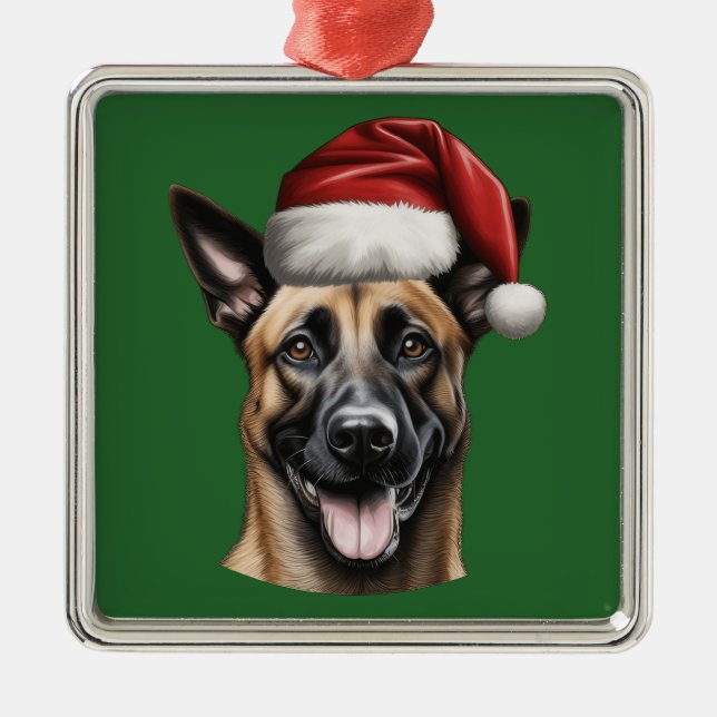 Watercolor Christmas Belgian Malinois Ornament (Front)