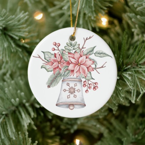 Watercolor Christmas Bell Ceramic Ornament