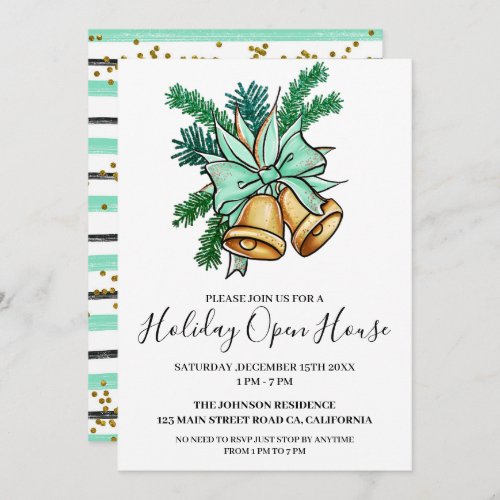 Watercolor Christmas Bell Holiday Open House Invitation