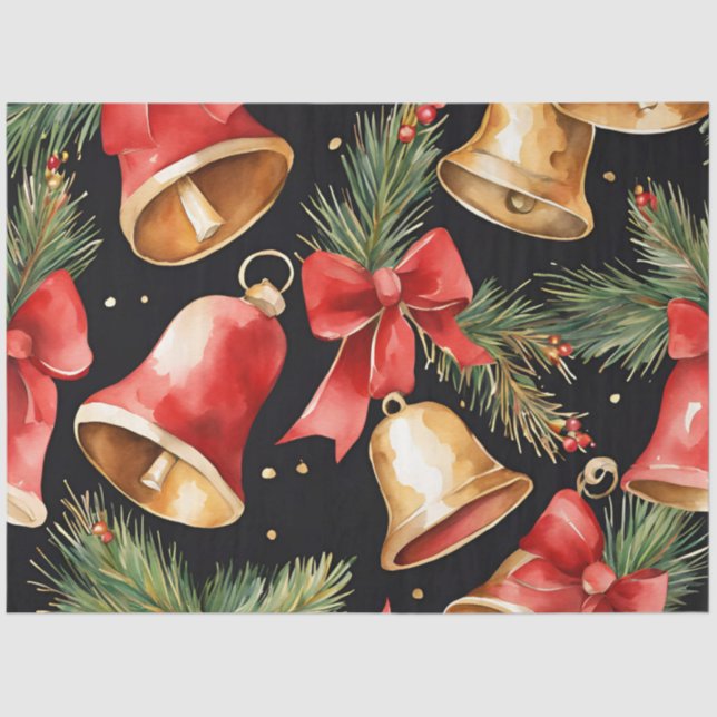 Watercolor Christmas Bells Tissue Paper (Front)