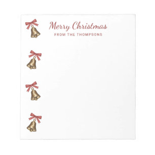 Watercolor Christmas Bells With Red Bows Notepad