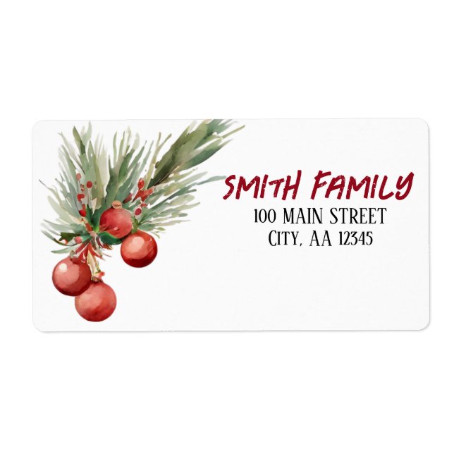 Watercolor Christmas Berries  Label (Front)