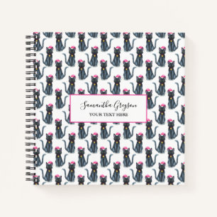 Watercolor Christmas Black Cats Personalized Notebook