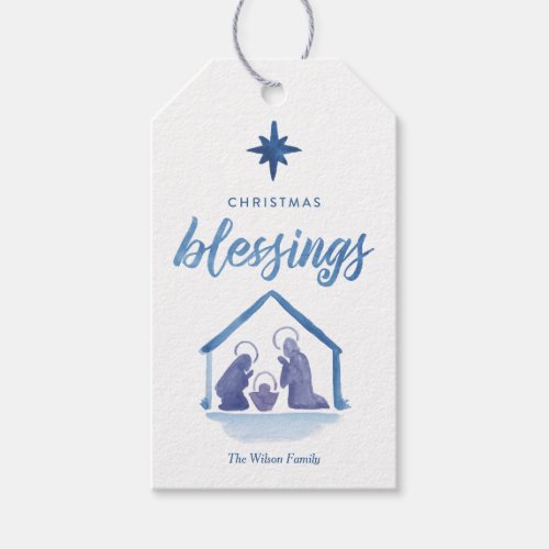 Watercolor Christmas Blessings Nativity Gift Tag