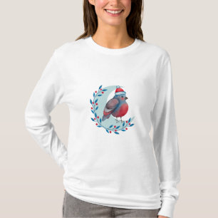 Watercolor Christmas Blue Bird On Moon T-Shirt