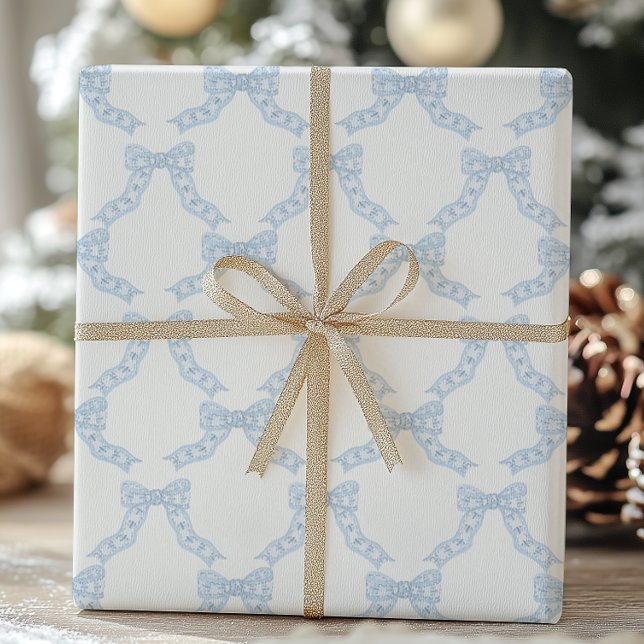 Watercolor Christmas Blue Bows Wrapping Paper (Creator Uploaded)