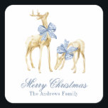 Watercolor Christmas Blue Chinoiserie Bow Reindeer Square Sticker<br><div class="desc">PreppyPrint.com - Celebrate Christmas in style! Add your personalized touch. Transfer this design onto the products of your choice too! Please visit my designer store,  PreppyPrint.com,  for coordinating items.</div>