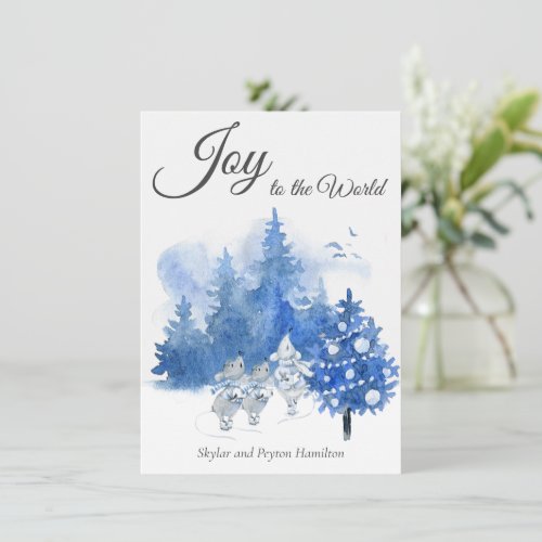 Watercolor Christmas Blue Elegant Singing Mouse