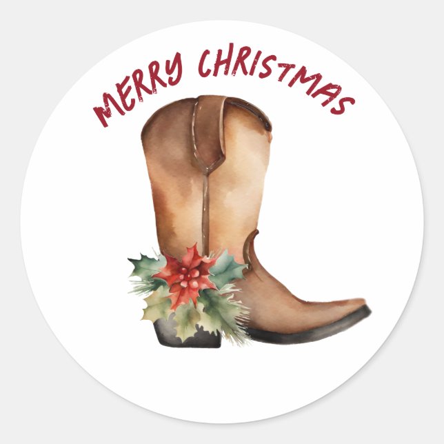 Watercolor Christmas Boot  Classic Round Sticker (Front)