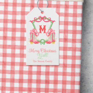 Watercolor Christmas Boots Monogram Crest Photo Gift Tags