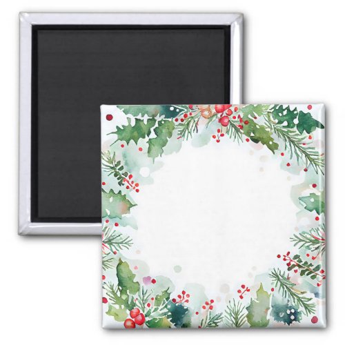 Watercolor Christmas Border Holly and Berries Magnet