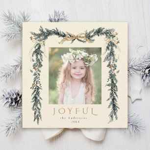 Watercolor Christmas Border Photo Square Ivory Holiday Card