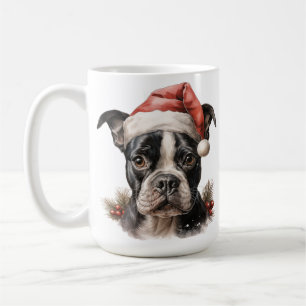 WATERCOLOR CHRISTMAS BOSTON TERRIER DOG COFFEE MUG