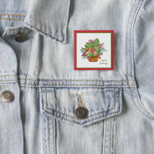 Watercolor Christmas botanical bouquet Button