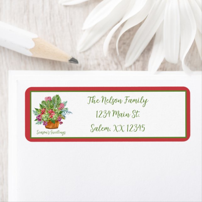 Watercolor Christmas botanical bouquet Holiday Label (Insitu)