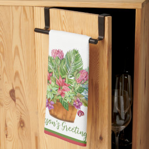 Watercolor Christmas botanical bouquet Kitchen Towel