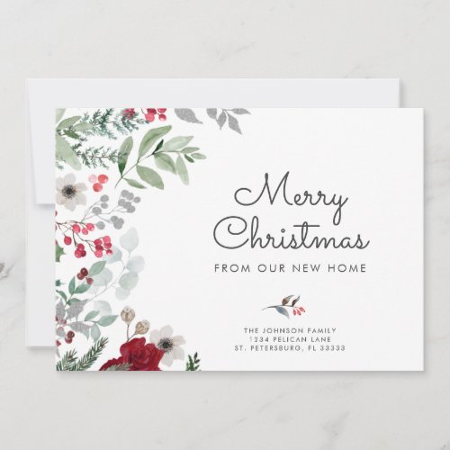 Watercolor Christmas Botanical Floral New Address Announcement