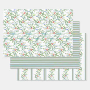 Watercolor Christmas Botanical Wrapping Paper Sheets