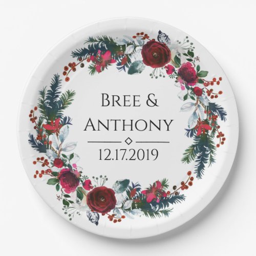 Watercolor Christmas Bouquet Wedding Paper Plates