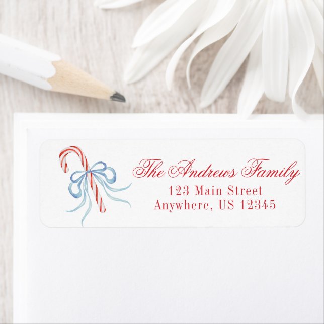 Watercolor Christmas Bow Candy Cane Label (Insitu)