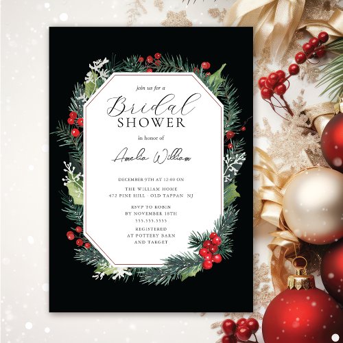 Watercolor Christmas Bridal Shower Invitation