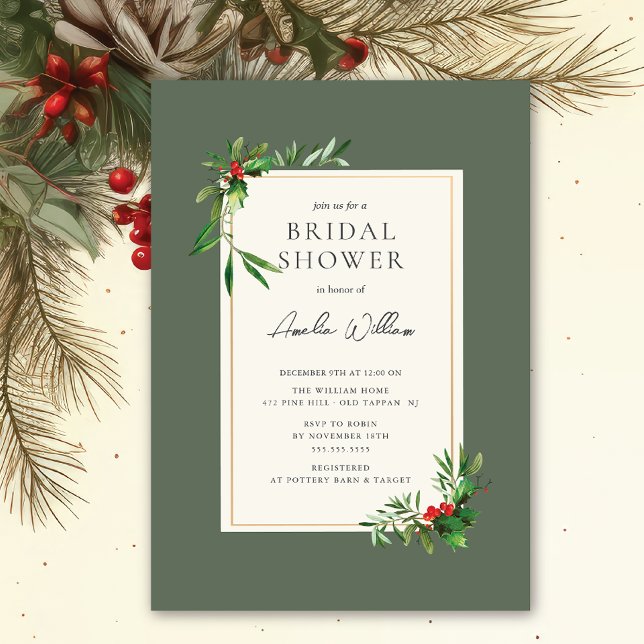 Watercolor Christmas Bridal Shower Invitation (Creator Uploaded)