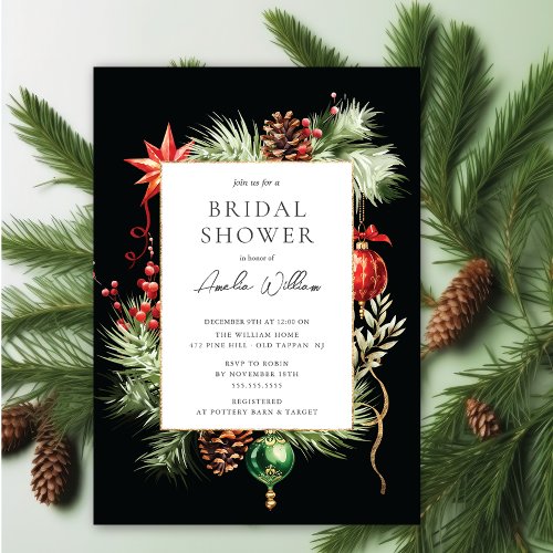 Watercolor Christmas Bridal Shower Invitation