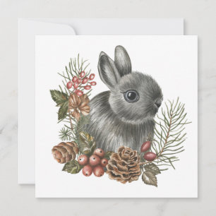 Watercolor Christmas Bunny Nature Forest  Holiday Card