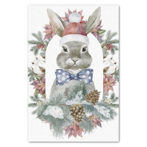Watercolor Christmas Bunny With Polka Dot Bow Tissue Paper