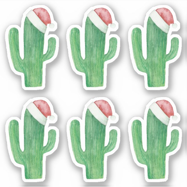 Watercolor Christmas cactus. Green Santa Claus Sticker (Front)