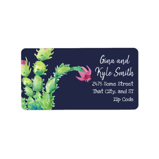 Watercolor Christmas Cactus Mailing Address Labels (Front)