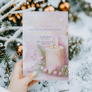 Watercolor Christmas Candle Baby Shower Foil Invitation
