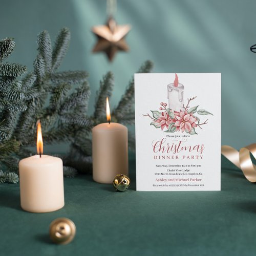 Watercolor Christmas Candle  Invitation