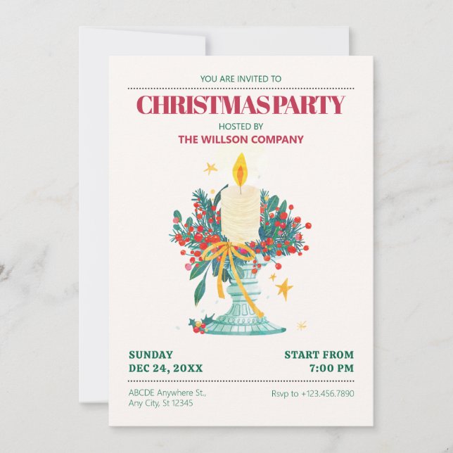 Watercolor Christmas Candles Invitation (Front)